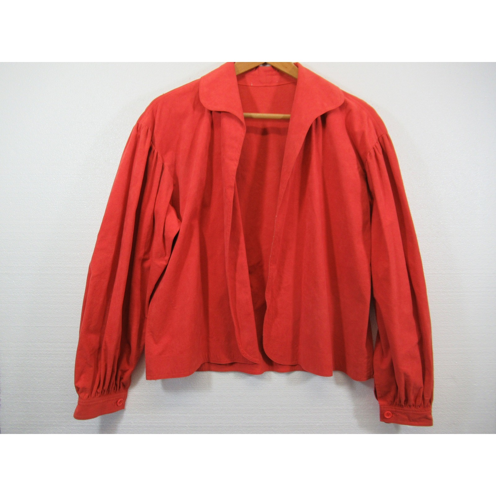 Vintage 70s Faux Suede Puff Sleeve Jacket Women Orange Open Front