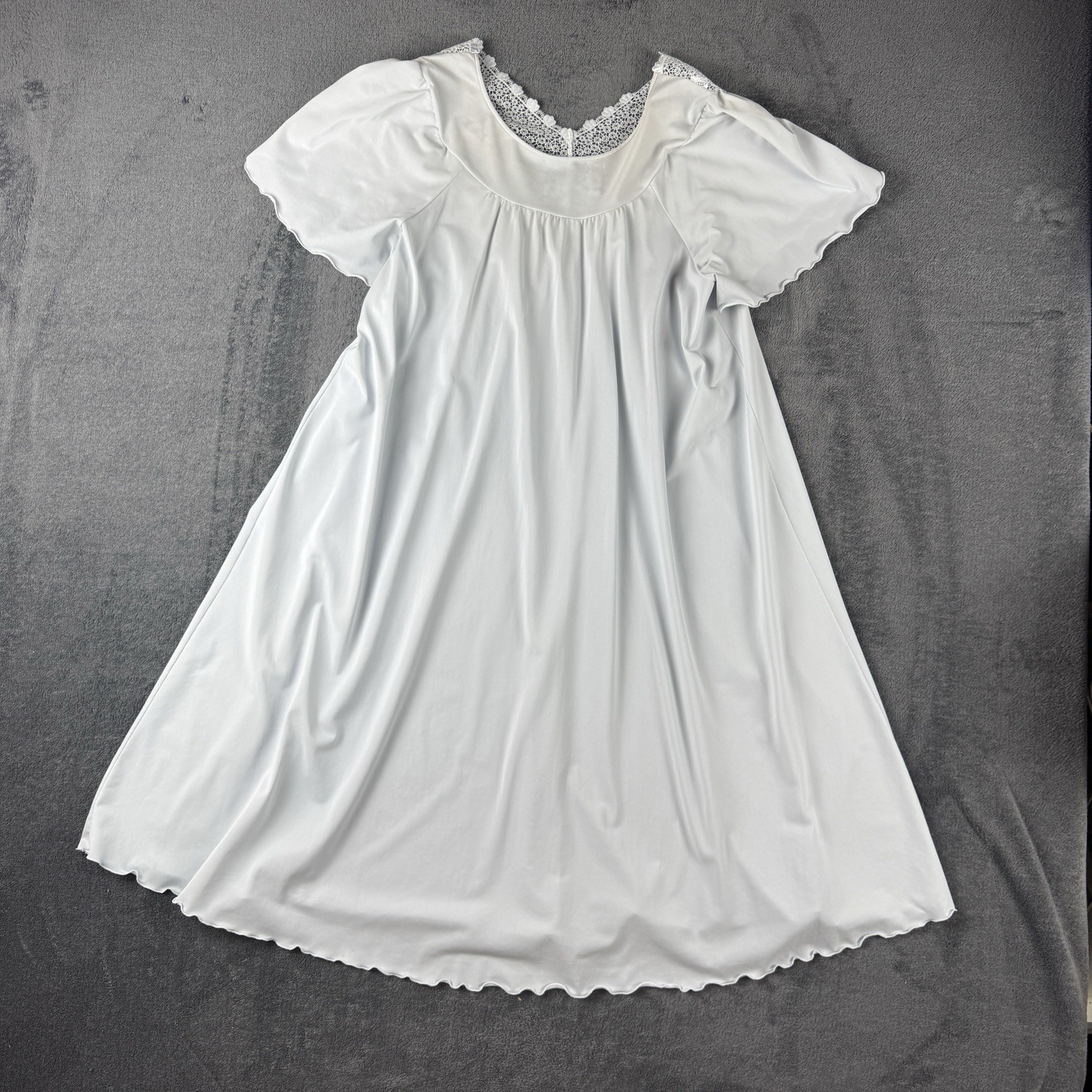 Shadowline Light Blue Midi Lace TrimNight Gown Size SMALL Vintage Feminine Nylon