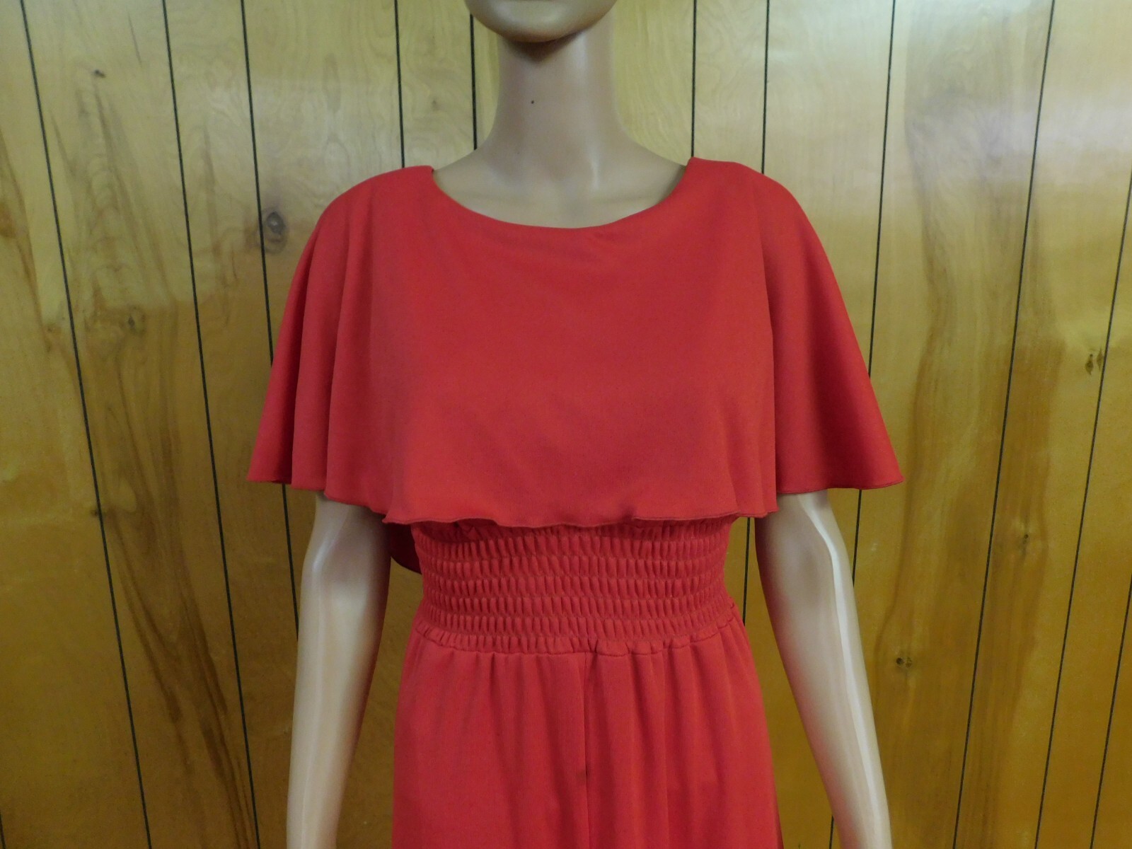 Vintage Red Polyester Gown Maxi Dress 26- 30″ W Soiled*