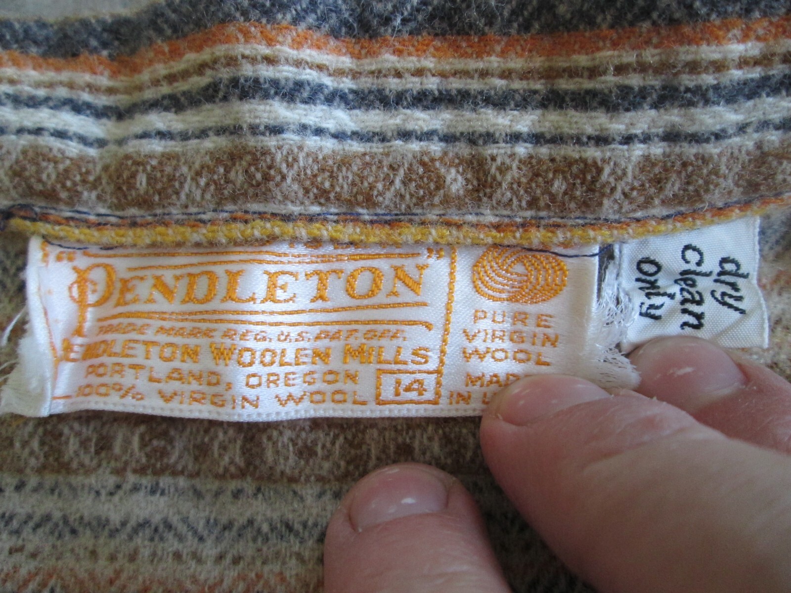 Vintage Pendleton 100% Wool Skirt 14 27″ Waist Orange Brown Stripe Long Fabric