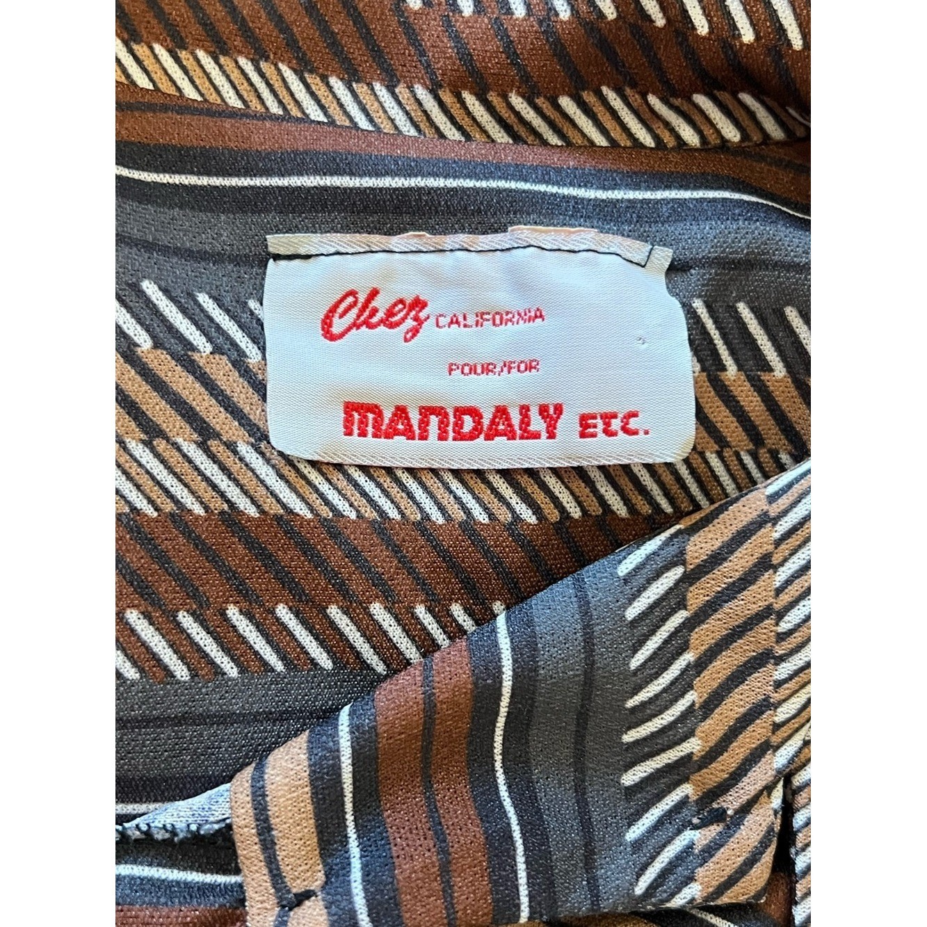 Vintage 70s Secretary Dress Brown Stripe Bow Scarf Neck Belted Blouson