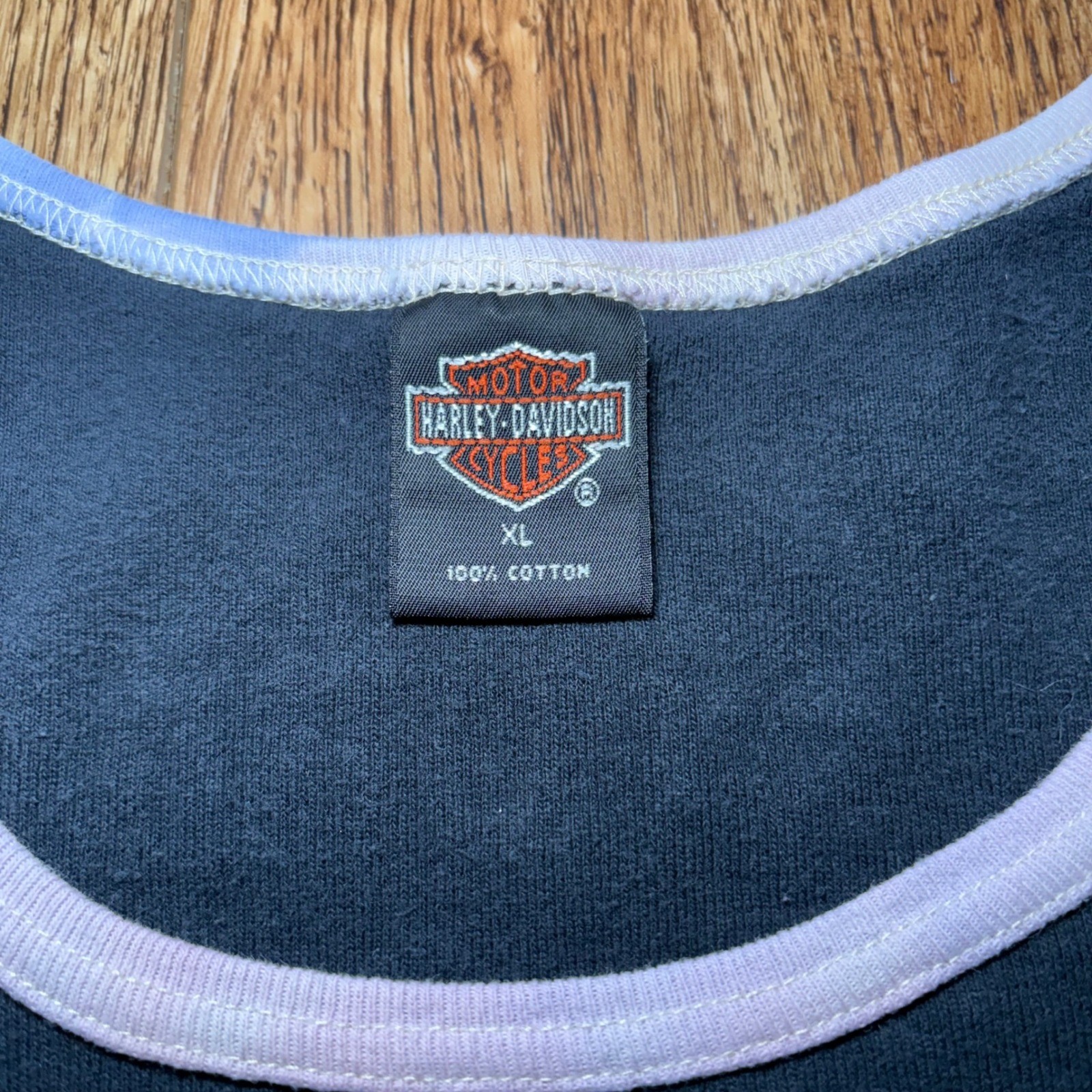 VTG 1995 Harley Davidson Rules Womens XL Baby Tee Houston TX Ringer Shirt USA