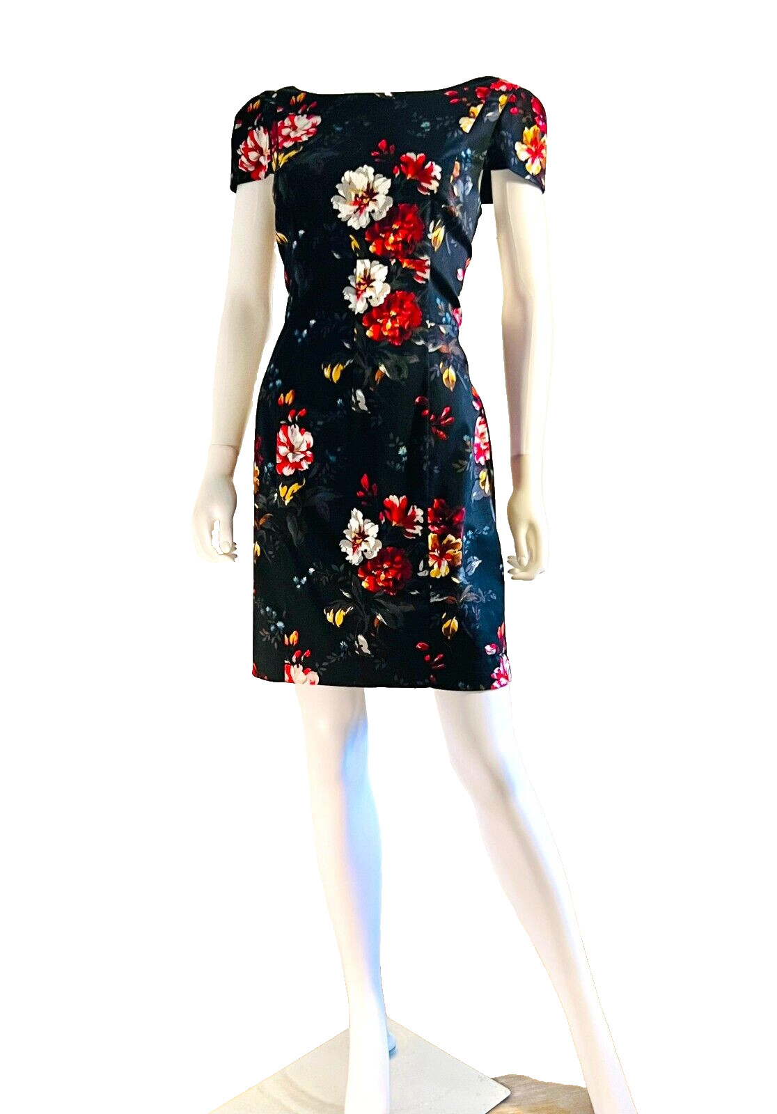 Vintage French Connection Curve Hugging Floral Dress, Cap Sleeves, Tags $168, 12