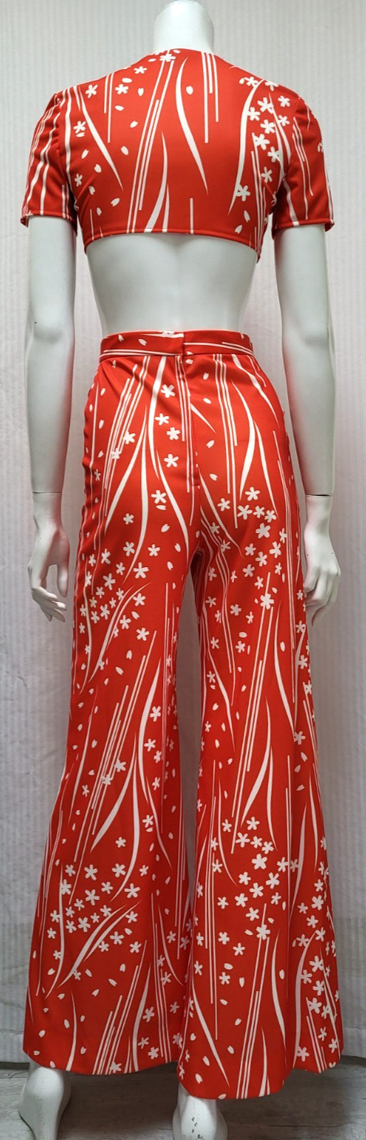 2 Piece Vintage 1960’s PARADE NY Red Floral Top & Wide Leg Pants – Size XS – EUC