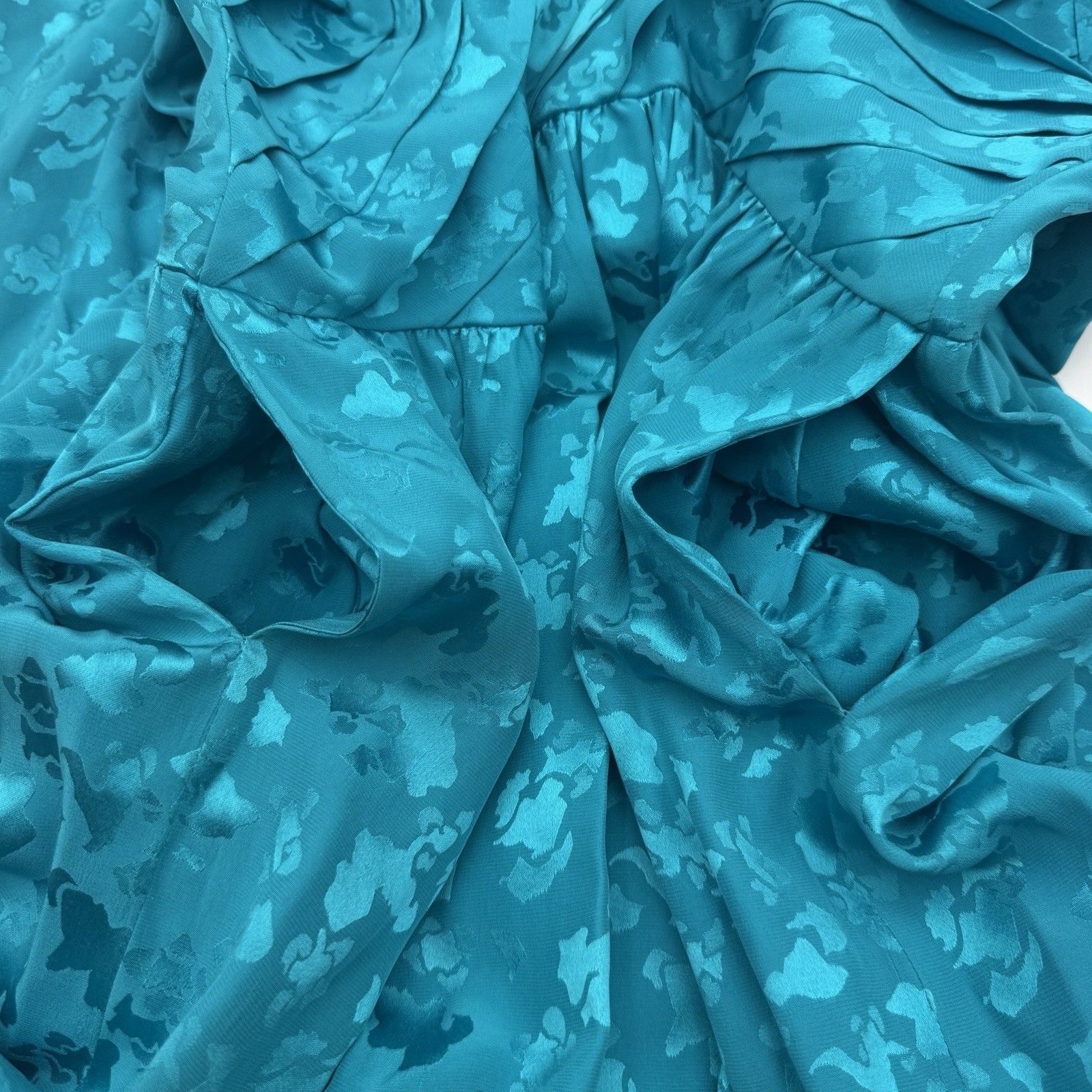 Vintage Women’s Lauren Alexandra 100% Silk Teal Jacquard Midi Dress Sz 8