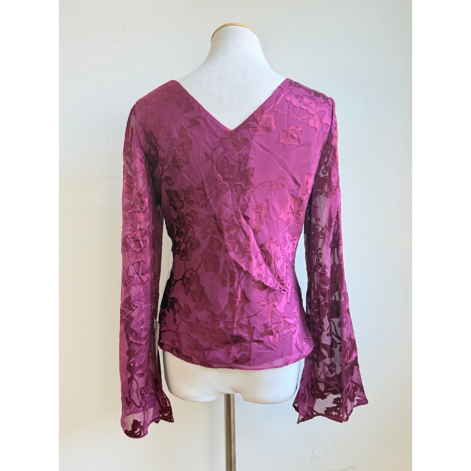 Vintage Magenta Beaded Silk/Rayon Jacquard Blouse Size Medium 90s Whimsygoth