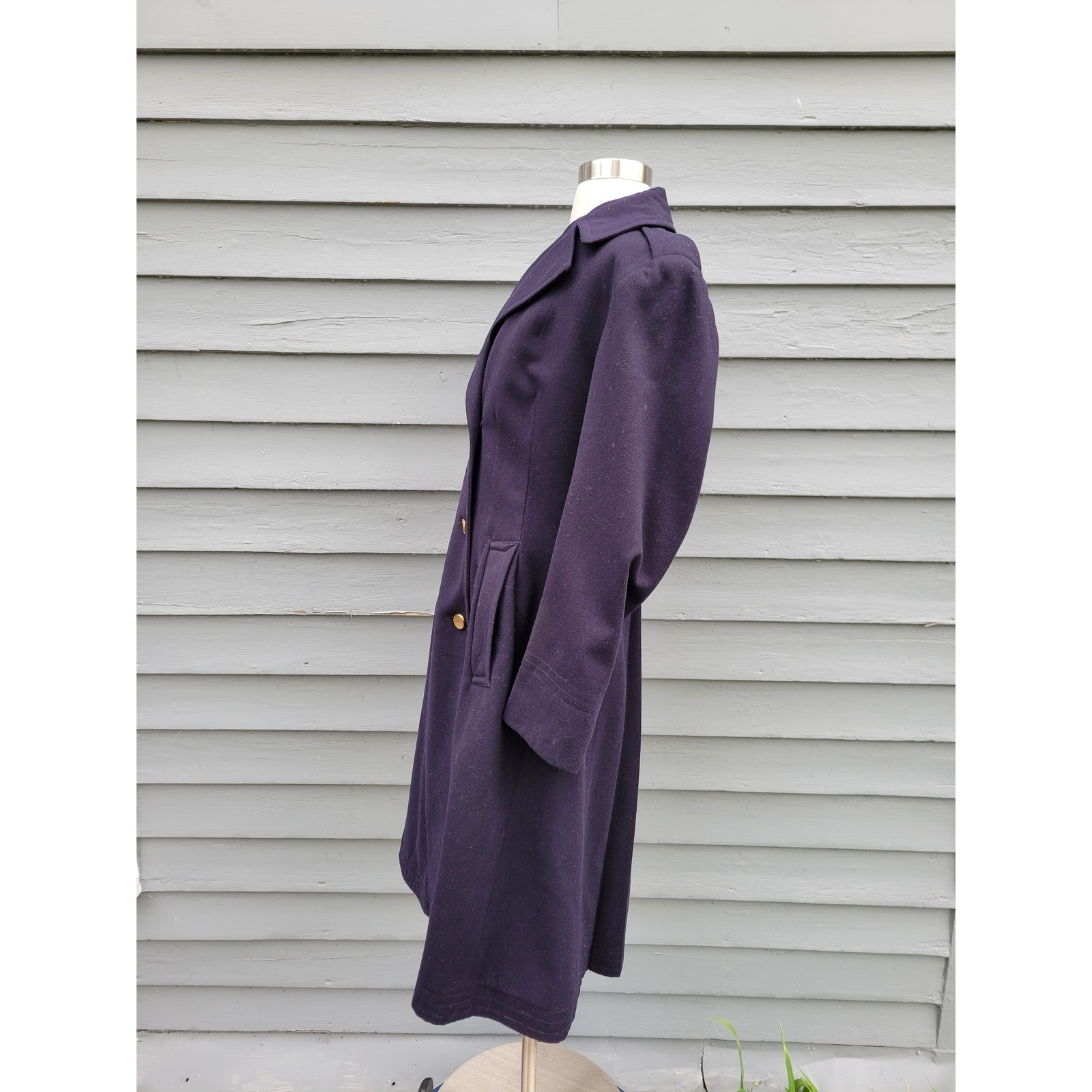 Vintage Military Style Overcoat Navy Blue Double Breasted Gold Buttons Medium
