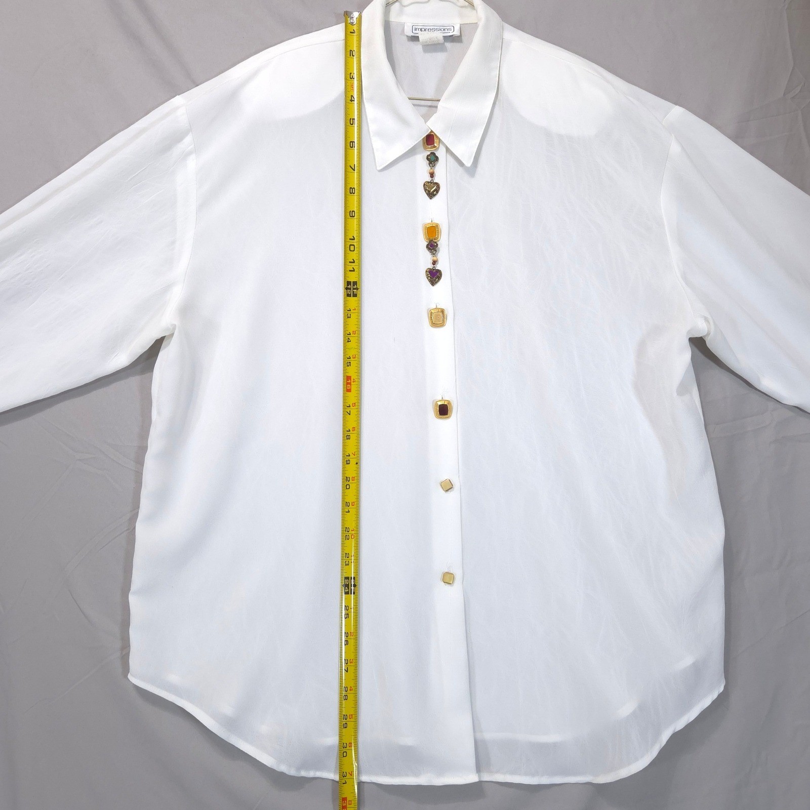 Vtg Impressions of California Jewel Heart Charm Blouse XL Button Down Shirt