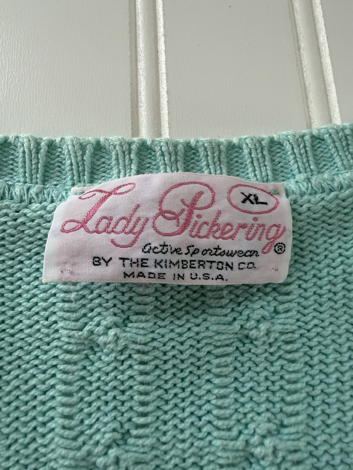Vintage Golf Cable Knit V-Neck Sweater Aqua Blue Women XL Lady Pickering
