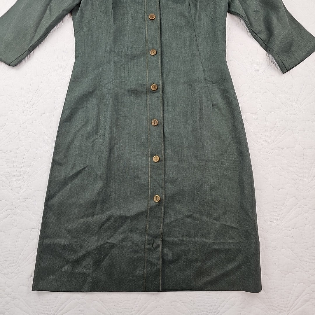 VTG 70’s Miss Donna Green Dress Size 8 3/4 Sleeve Button Front