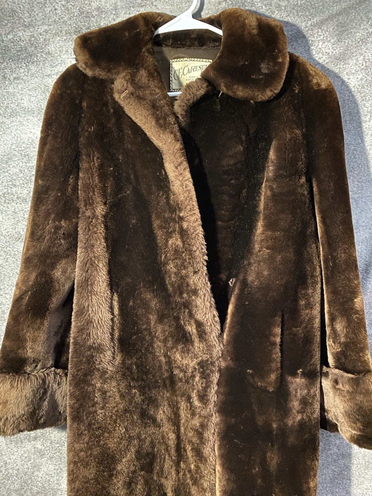 Vintage C.E. Carlson Co Spokane Dark Brown Fur Coat Mid-Century Plush