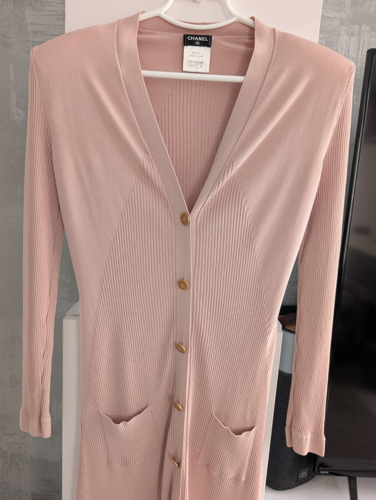 Chanel CC Button Cotton Silk Knit Long Sleeves Cardigan Sweater Jacket Jumper 40