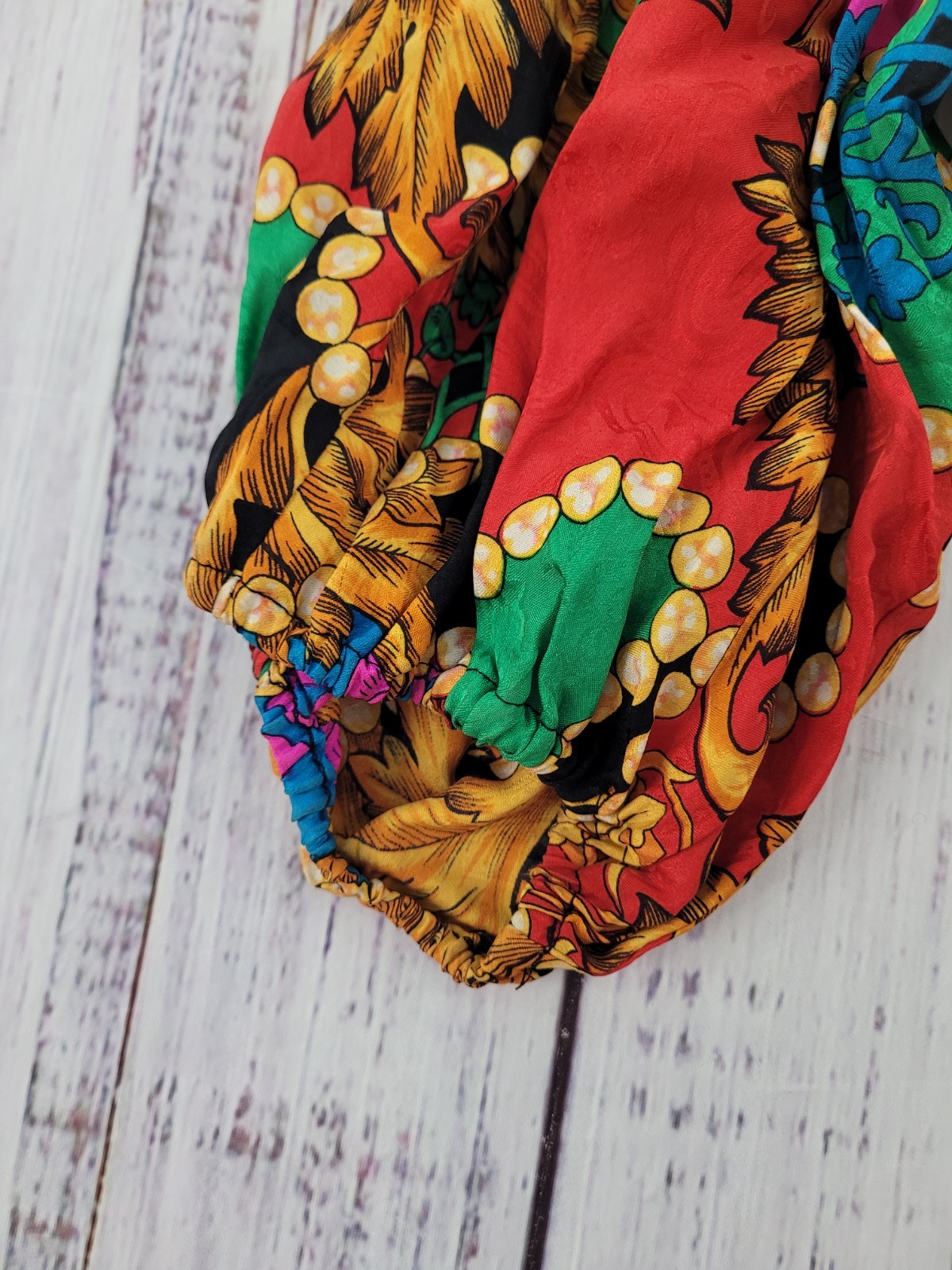 Vintage Diane Freis Original Blouse Baroque Scarf Print 3/4 Sleeve 80s 90s