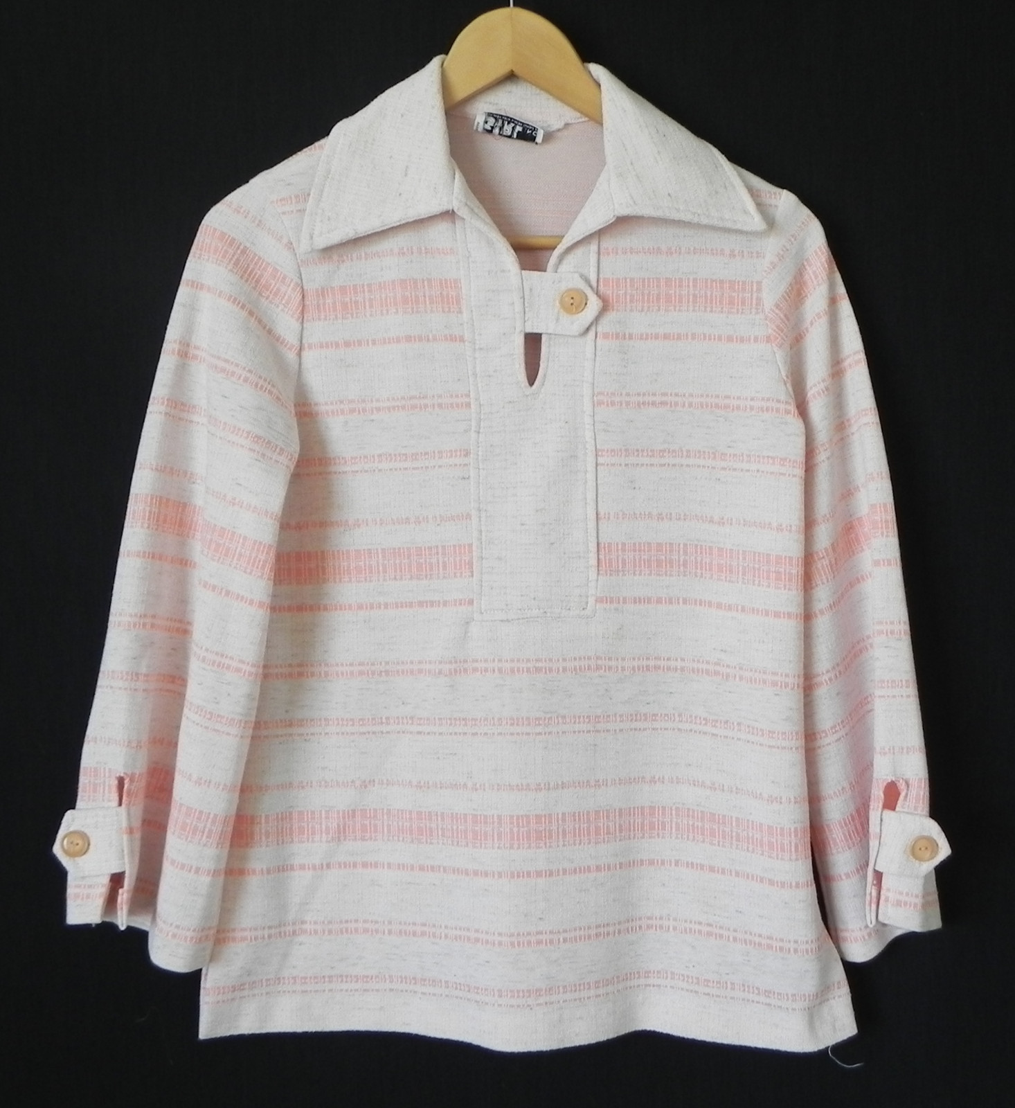Vtg John’s Girl Tunic Top Long/Bell Sleeve Light Peach Striped Pullover Size M