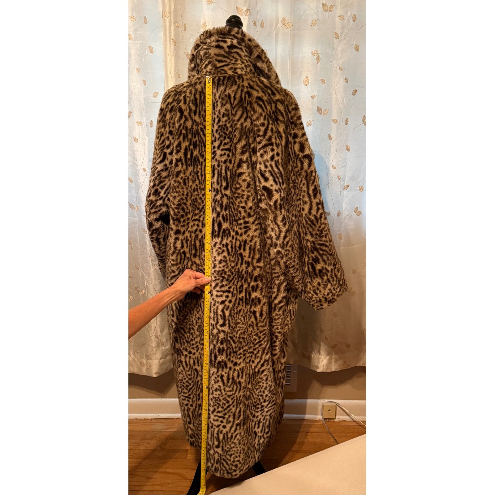 Miss Jackson’s Vintage Leopard Faux Fur Maxi Coat Animal Print Shawl Collar L