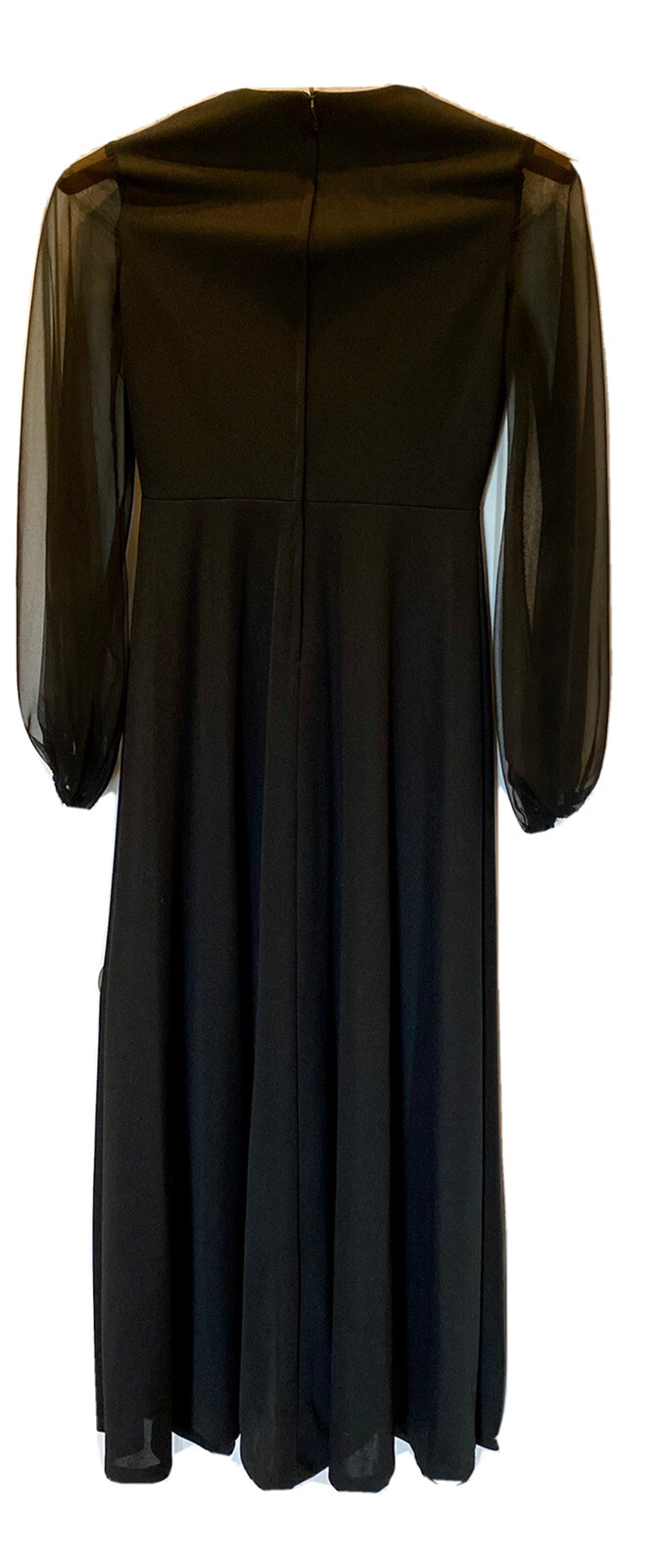 Vintage 1960s Maxi Dress Polyester Sheer ￼Long Sleeves BLACK Rhinestones Aldens