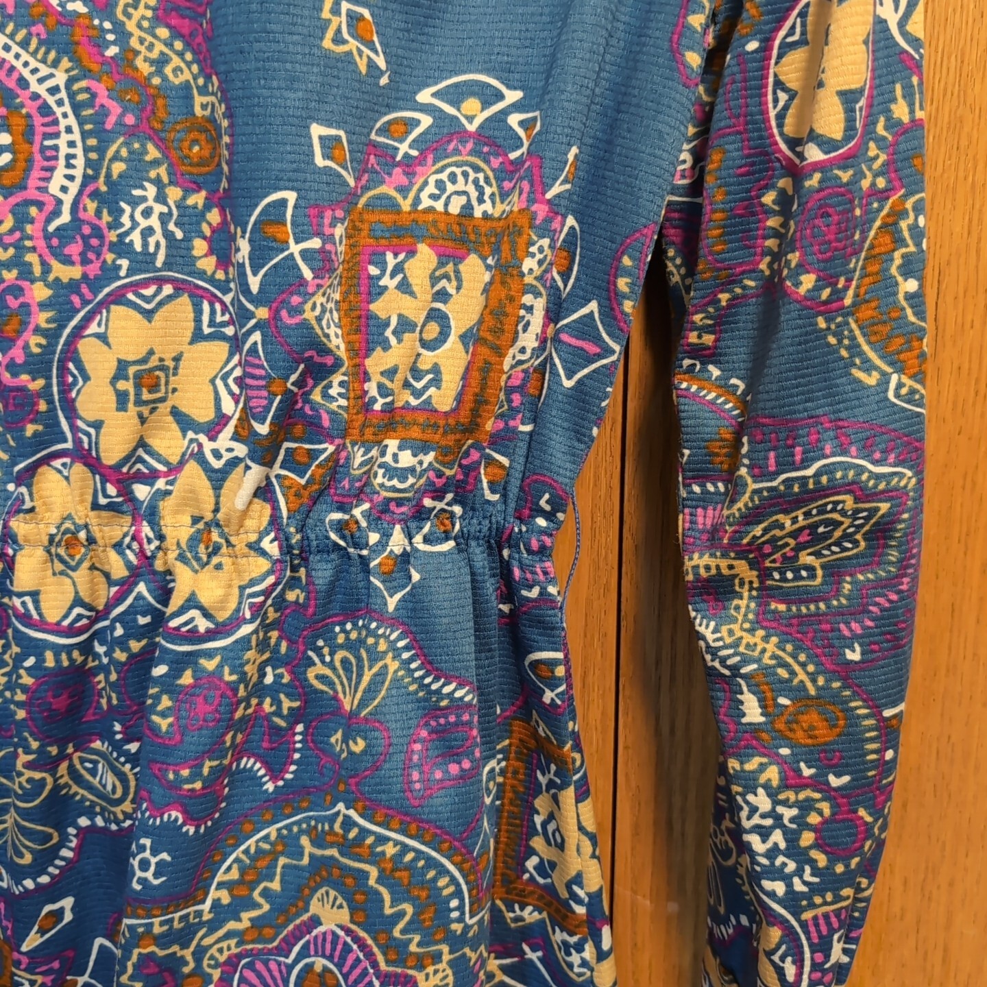 Vintage 1970s McMullen Shirtwaist Dress Blue Paisley Pattern Designer Big Collar