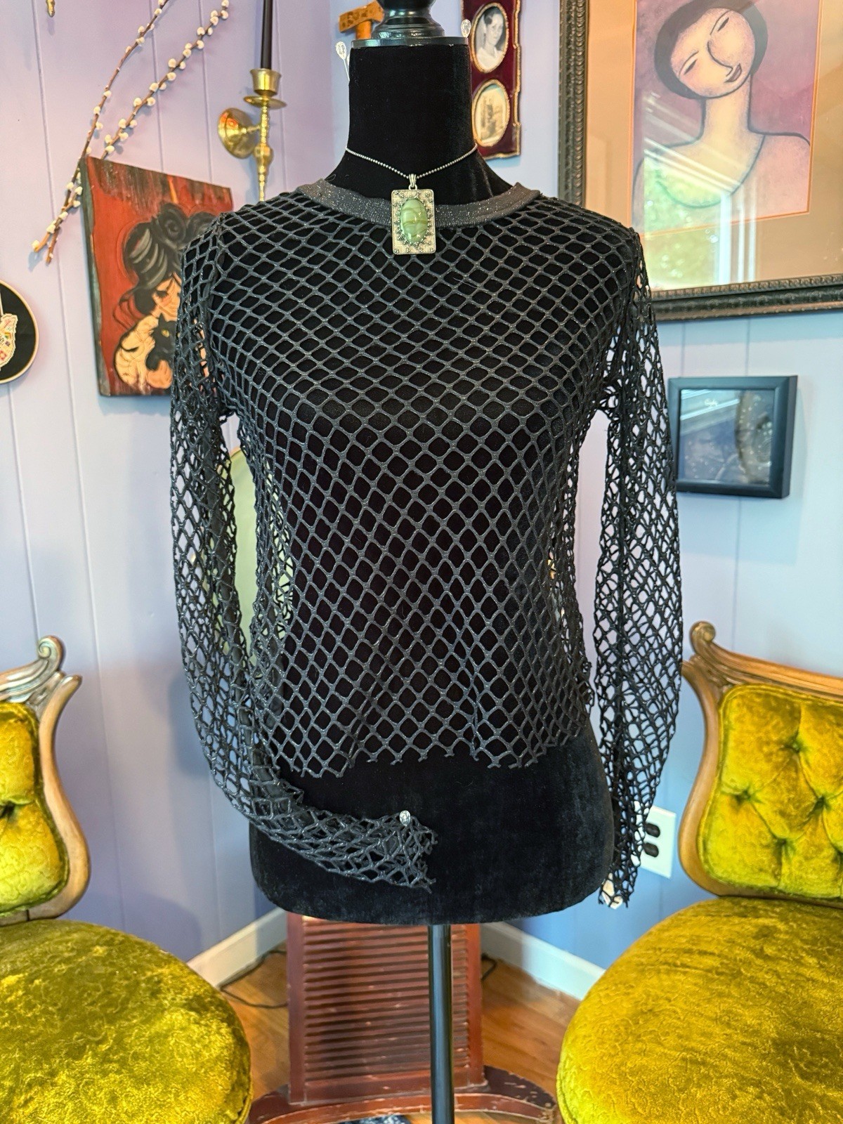 Y2K Almost Famous Mesh Fishnet Rave Goth Grunge Top Size M