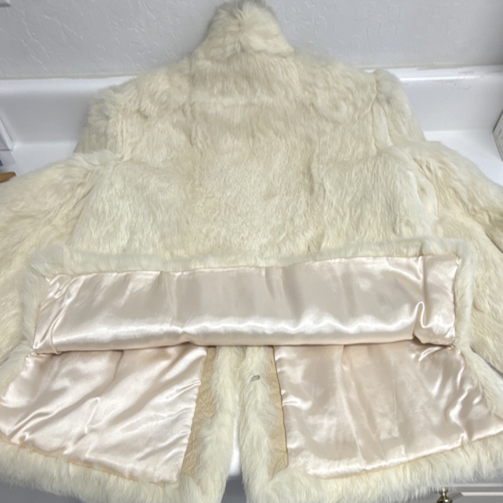Vintage Ivory Rabbit Fur Women’s Coat with Satin Lining 100% genuine real fur
