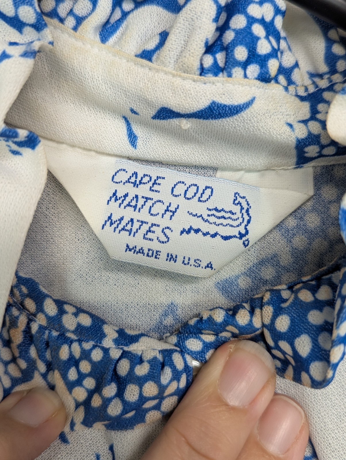 Vtg Cape Cod Match Mates Blue Shirt/Jacket Set Grandma Core Pussycat Bow Coastal