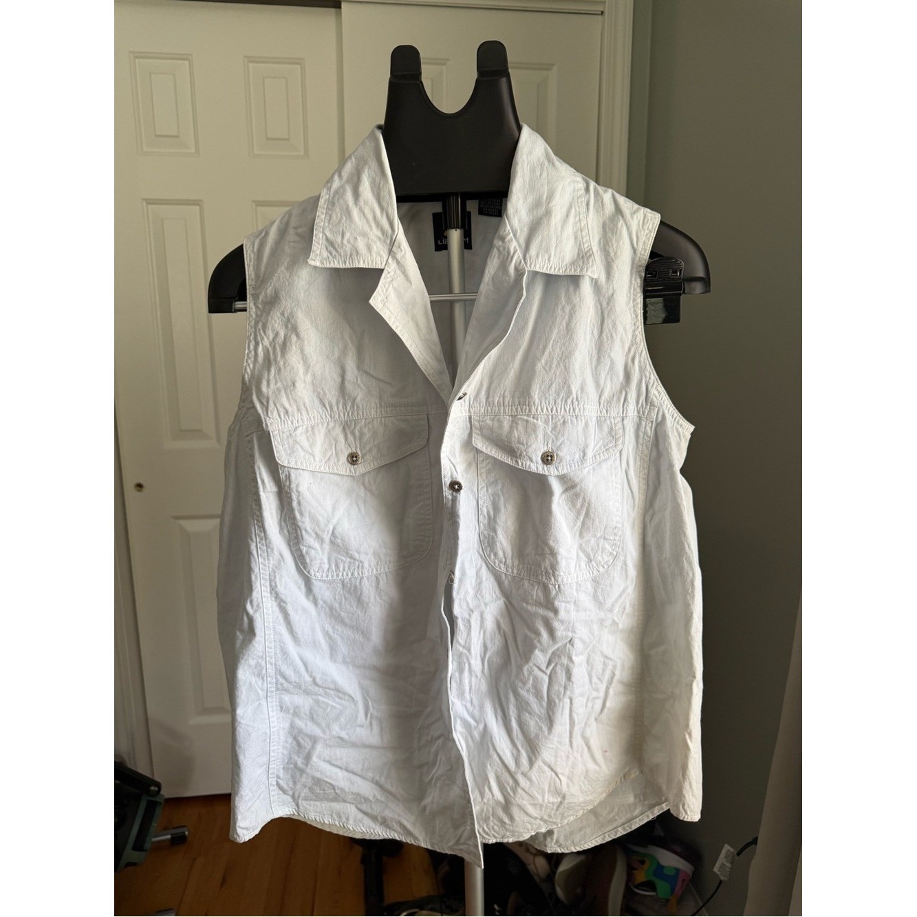 VTG Lizsport Utility Sleeveless Button Front Safari Shirt 100% Cotton Size 12