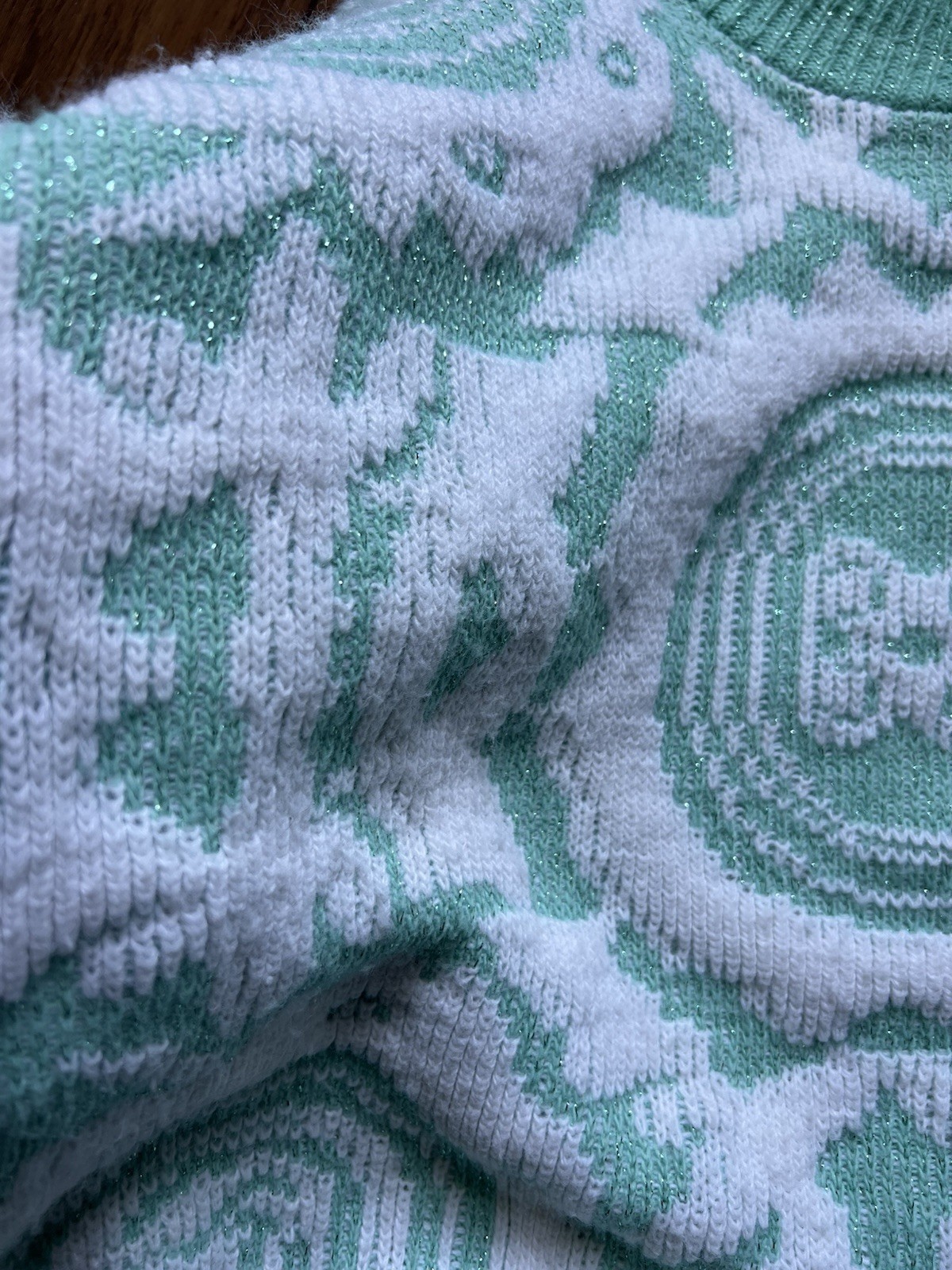 Vintage 80s Pastel Sweater Small Glitter Knit Teal Fairy Kawaii Geometric