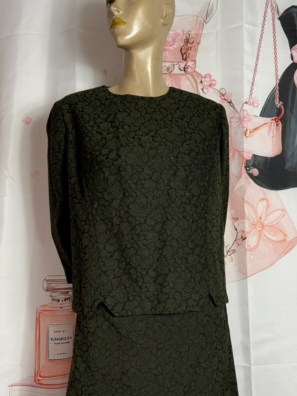 Vintage Costume 60s Cloque Jacquard Brocade Roses Cocktail Size 40/42 Couture