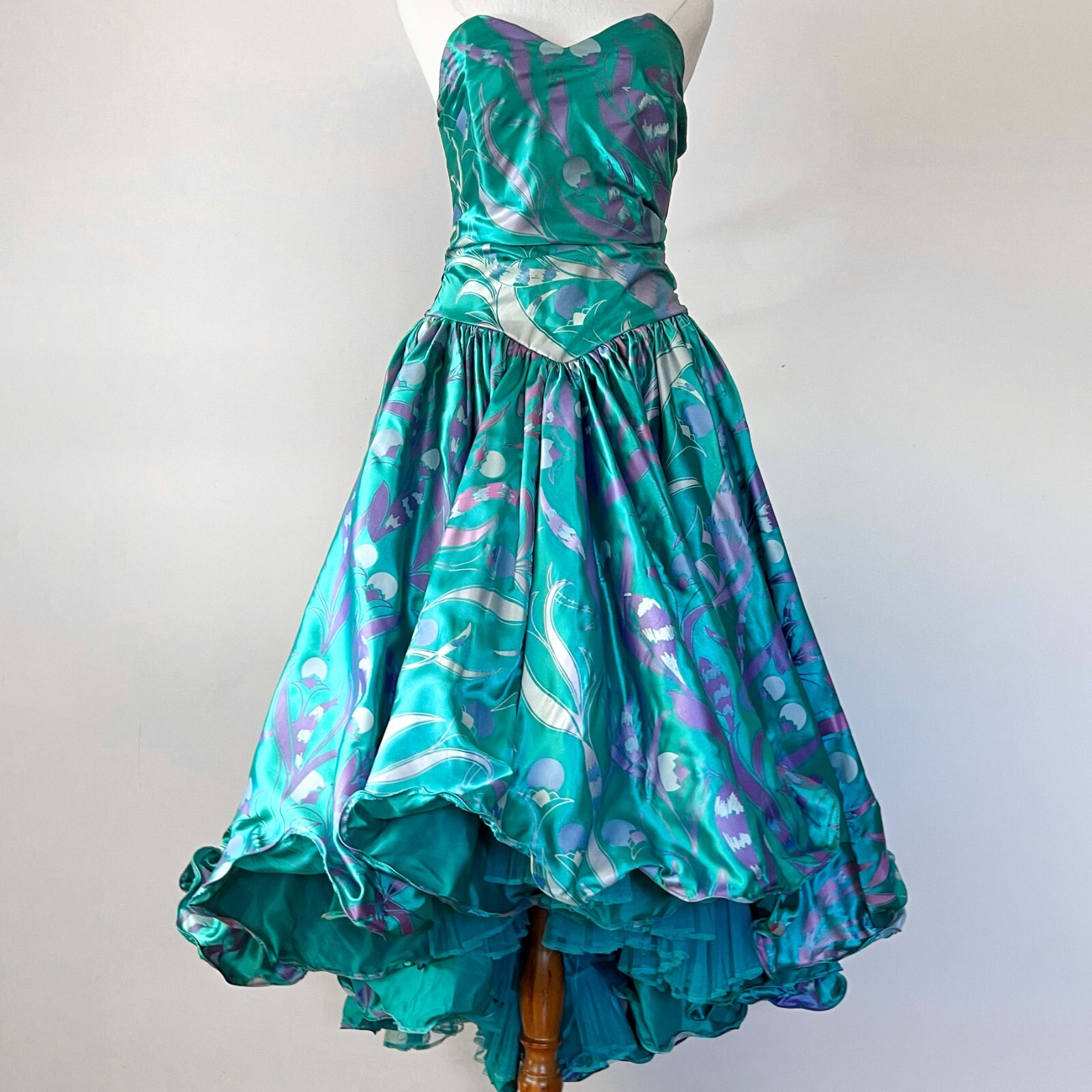 Vintage STUDIBAKER HAWK hand screen printed dress – aqua/blue – size 10 – c1980s
