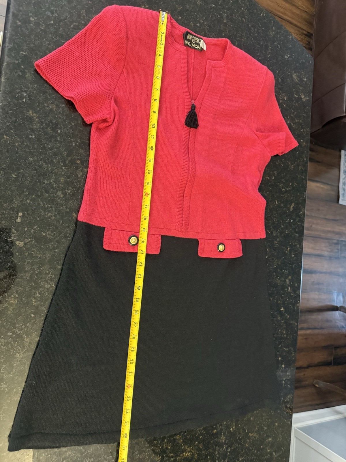 Vintage Don Sayers for Wellmore Dress 10 Pink Black Colorblock Knit Rayon Wool