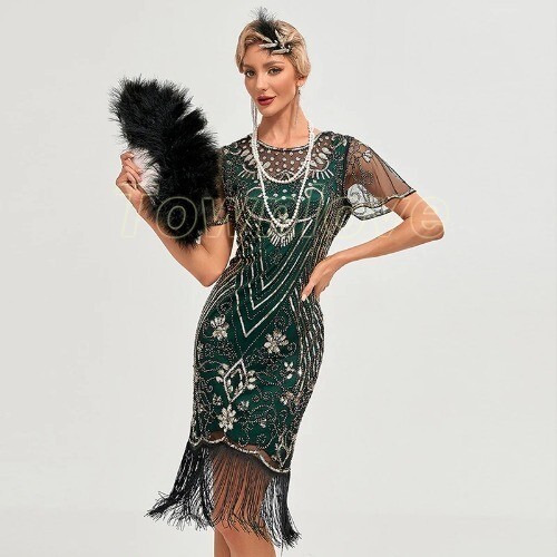 1920s Flapper Dress Women’s Slim Fit Sequin Tassel Vintage 20s Party Dress Skirt