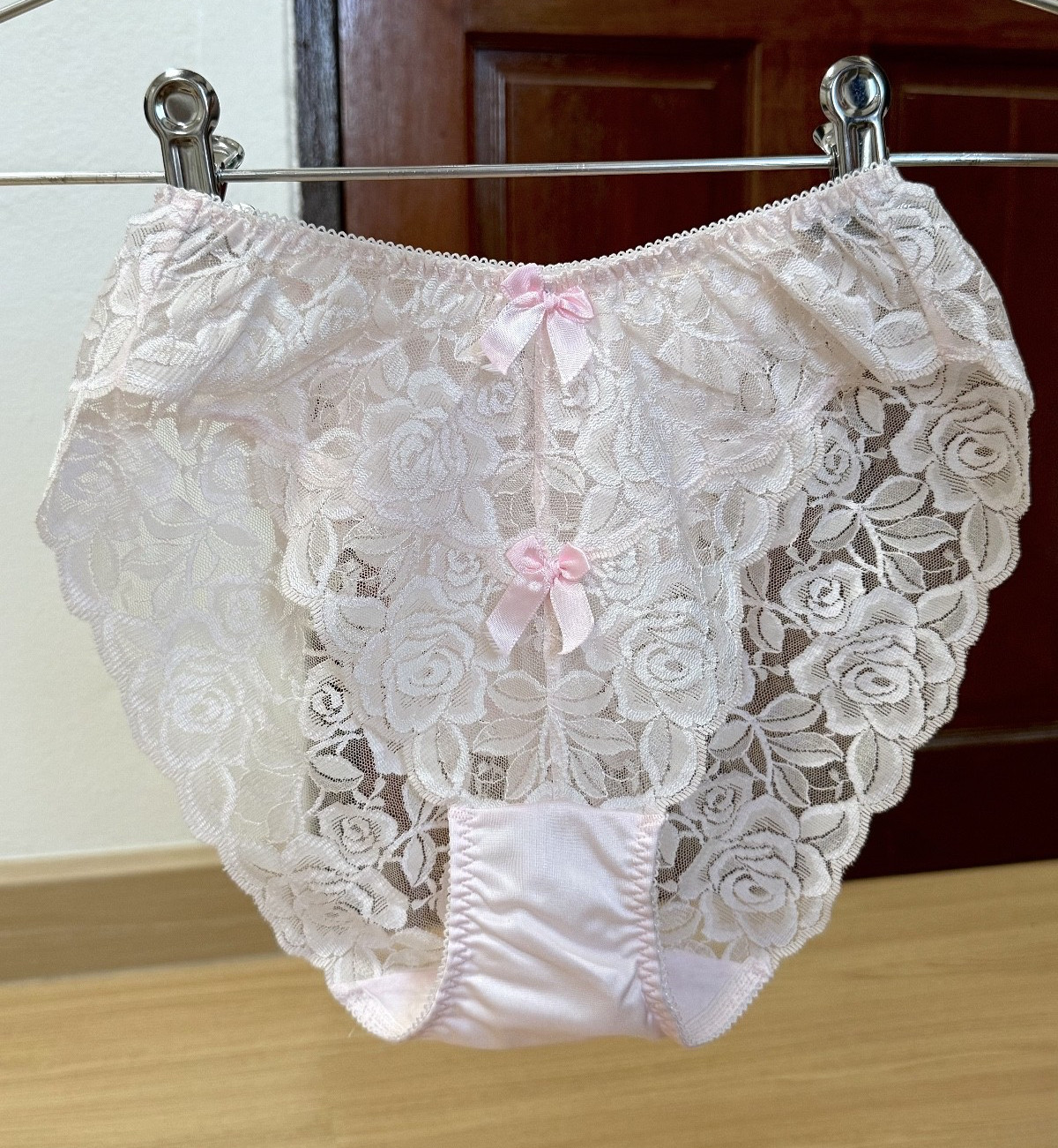 Vintage Pink Polyester Panty Sheer Nylon Lace Bikini Full Coverage Briefs Sz.5