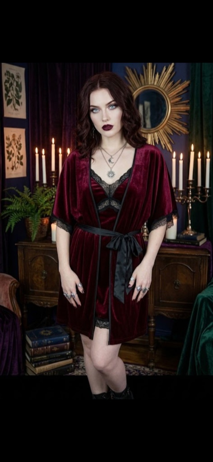 Vintage 90s Linea Donatella lingerie set velvet vampy goth whimsy robe and gown