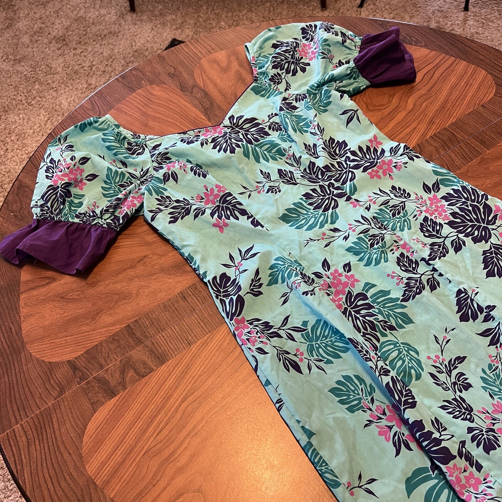 Vintage Naupaka Hawaii 1980s Ruffle Blue Purple Plant Monstera Tropical Womens 9