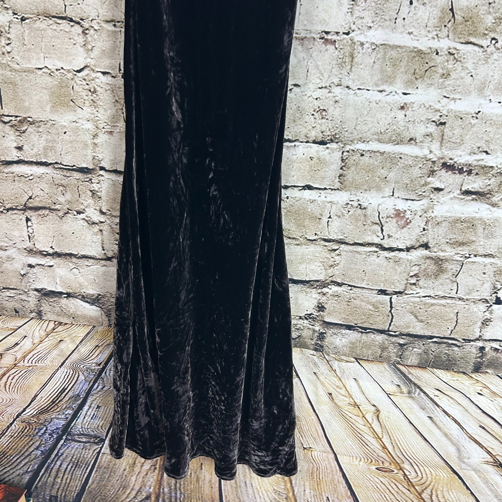 Vintage Victoria Secret Y2K Black Velvet Velour Maxi Slip Dress Silk Sheer SizeM
