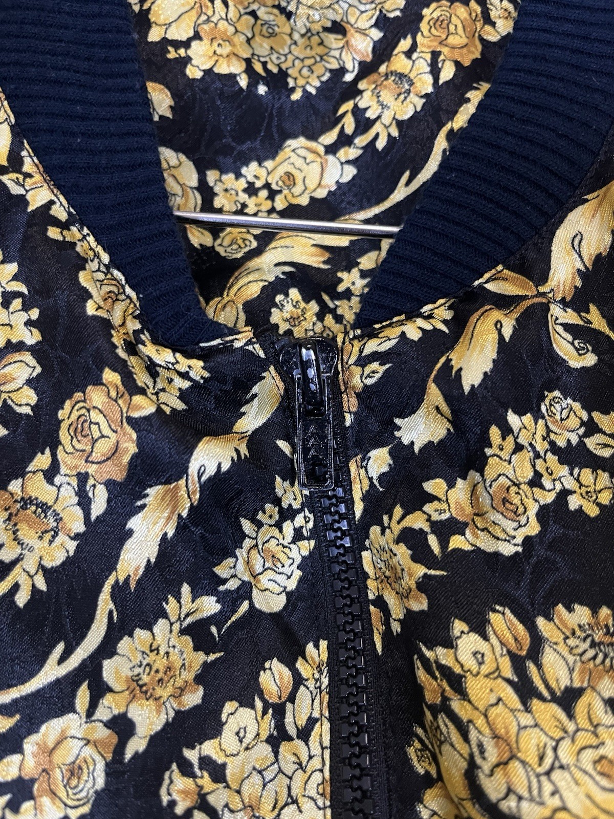 Vintage 80s 90s Papell Too Baroque Gold Floral Bomber Jacket Padded Shoulders