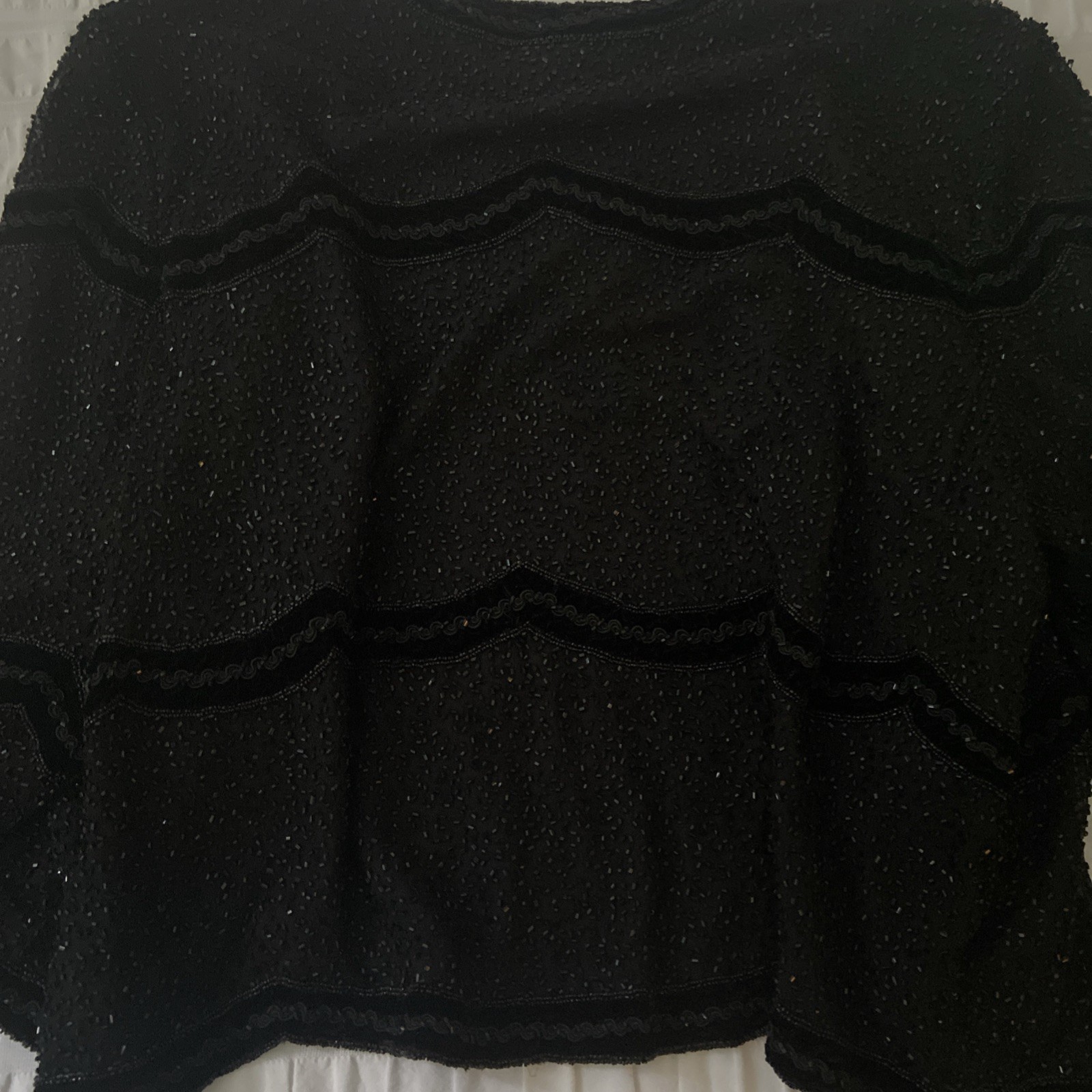 Jacket Vintage 80s NITELINE By Della Roufogali Black Beaded Sequin 100% Silk XL
