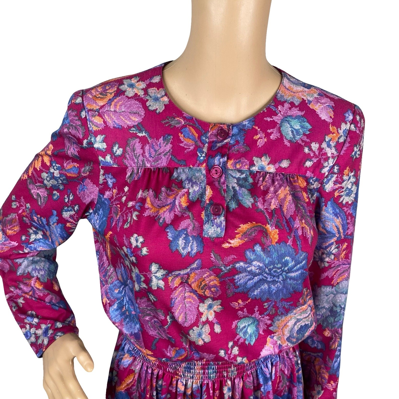 NWT Vtg 80s Taurus II Purple Floral Smocked Cottagecore Midi Dress SZ 10