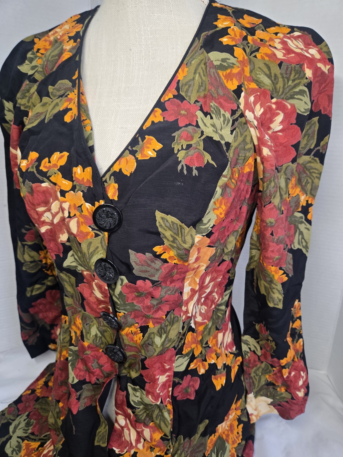 Vtg 80’s Boho Sz 4 Designer BARBARA BARBARA Floral Indie Buttons Dress Retro