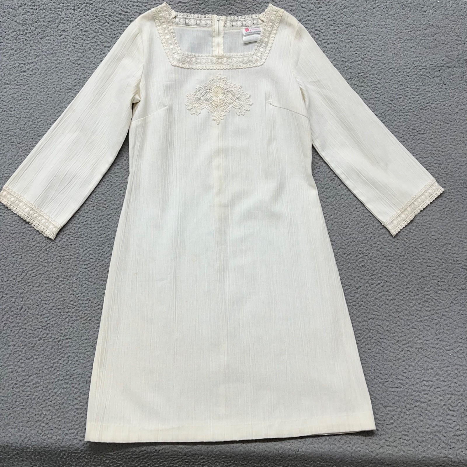 Vintage Dress Womens 12 Cream Eyelet Lace Sheer Gauze Muslin Resort Wear