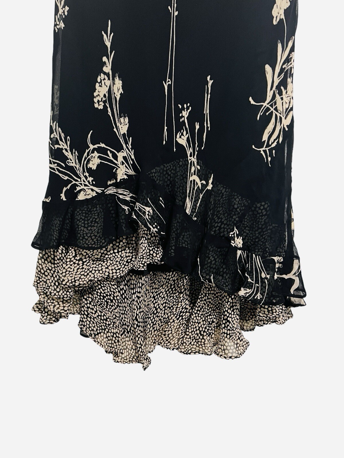 Vintage Phool 1990s Ruffle Sleeve Black Floral Dress Size Medium