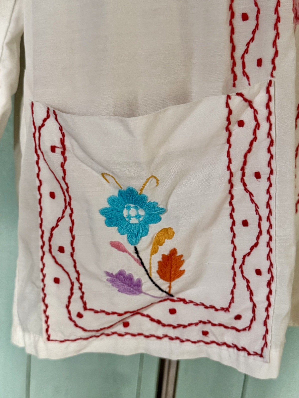 MINT 50s Cristina’s Boutique Mexican Tourist Shirt Hand Chain-Stitch Embroidery