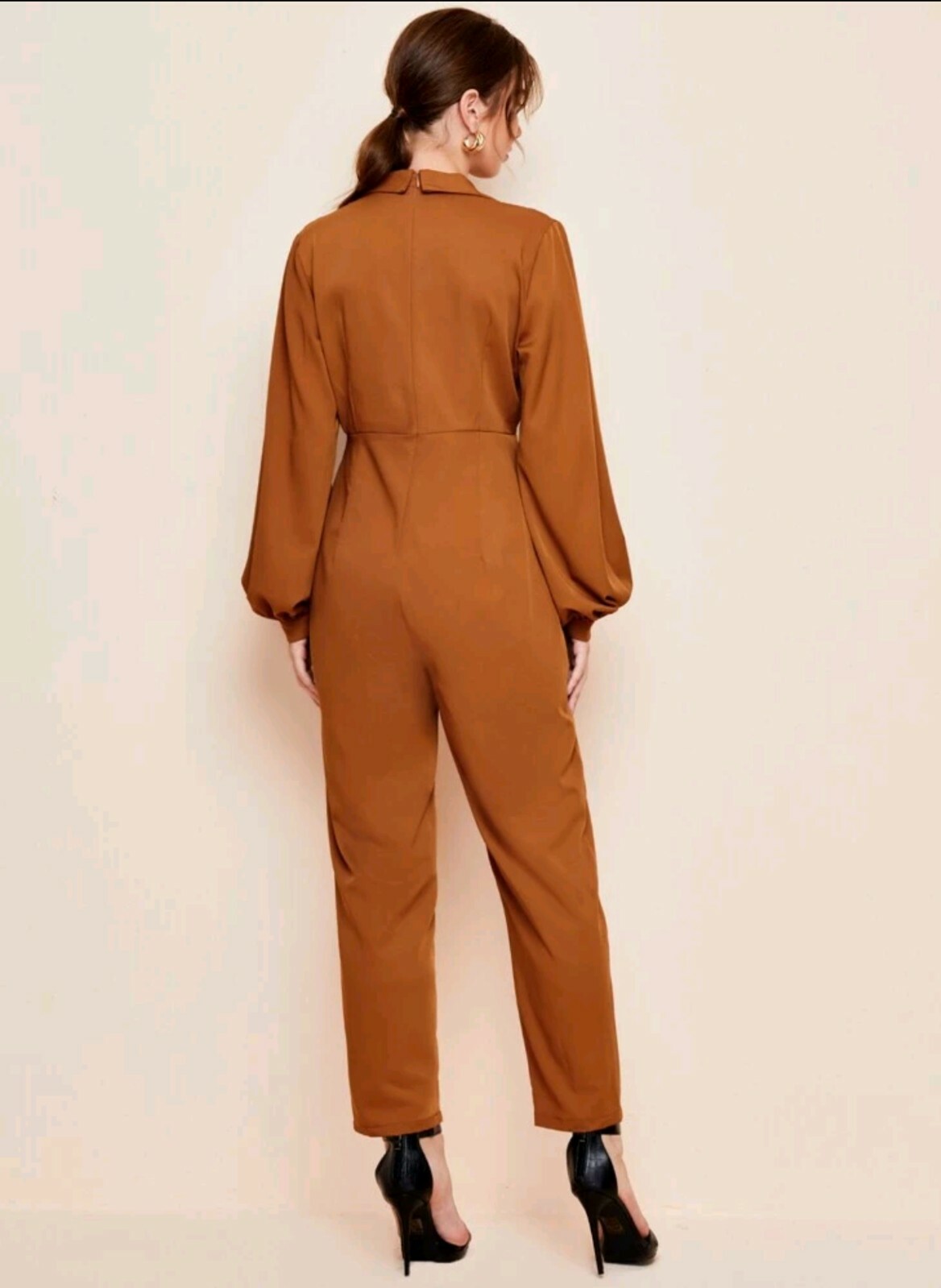 Shein Sleeve Flap Detail Jumpsuit Brown