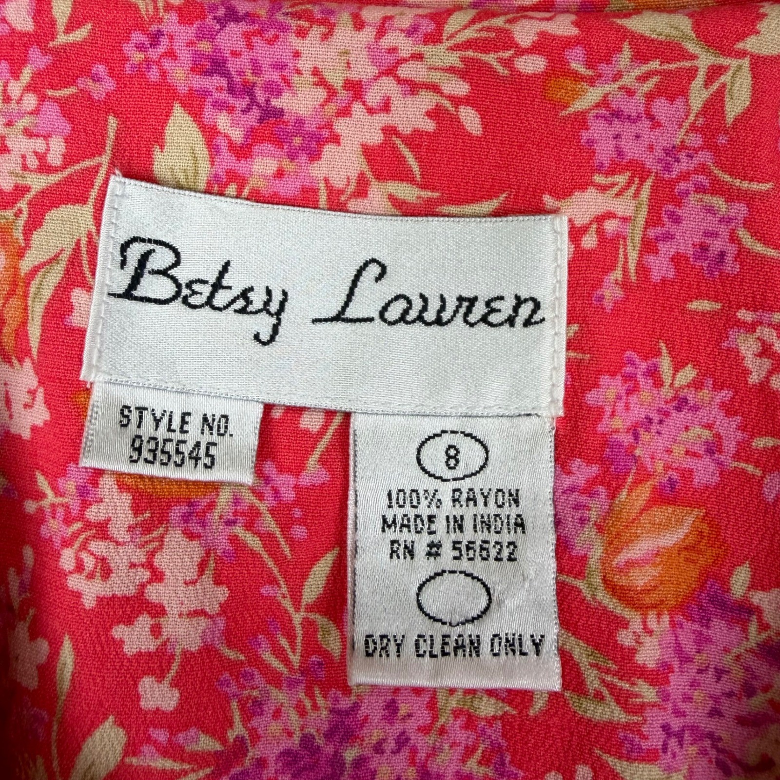 Betsy Lauren Vintage 90s Pink Floral Rayon Maxi Dress Cottagecore 8 1990s Garden