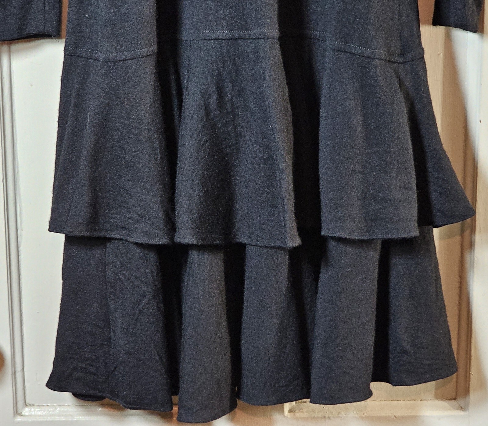 Vtg 80’s The Kollection Petites Dress Women Sz 12P Black Wool L/S Tiered Ruffles