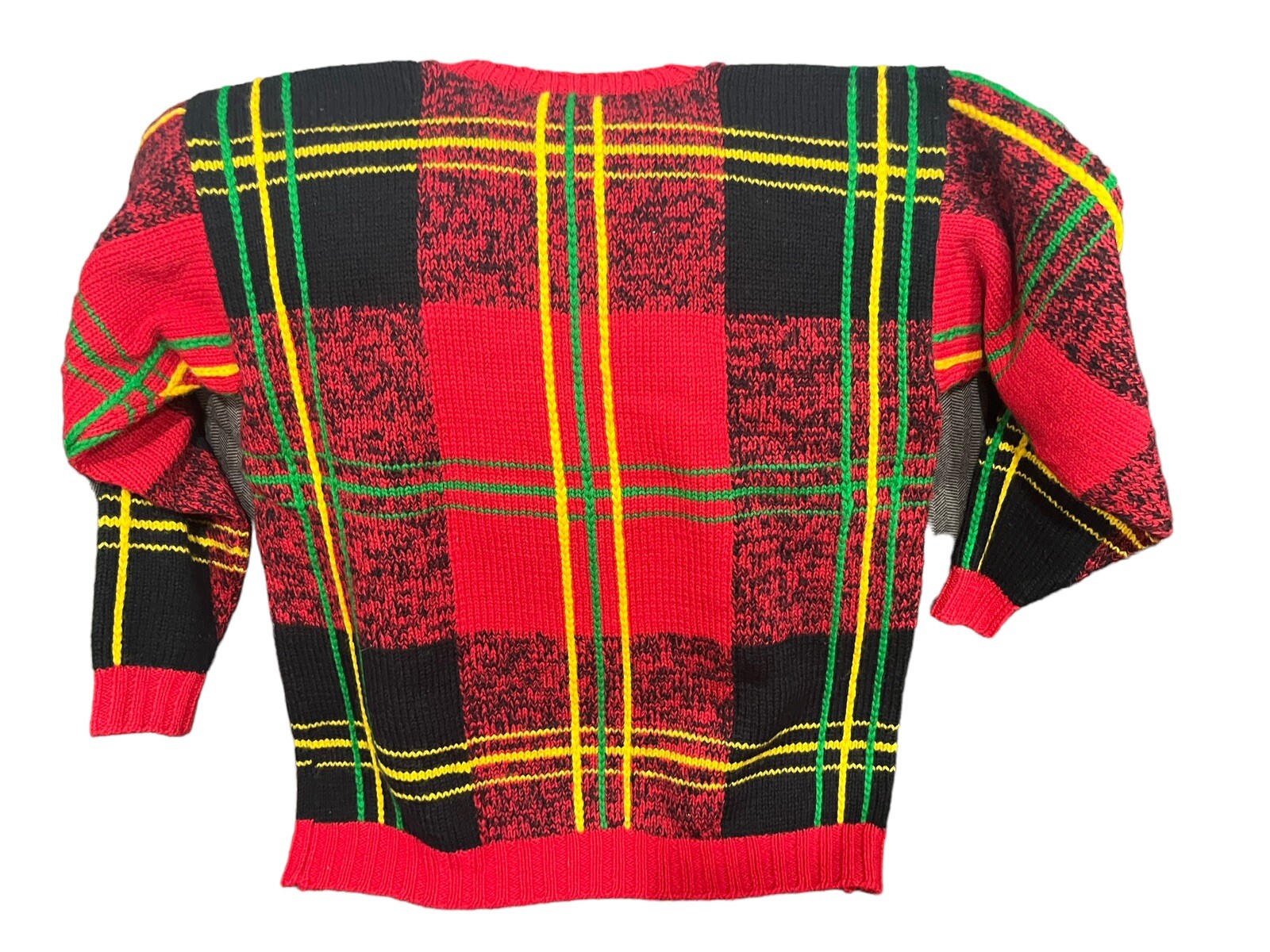 VTG Studio 121 Red/Black/Yellow Plaid Wool Knit Pullover Sweater Size M