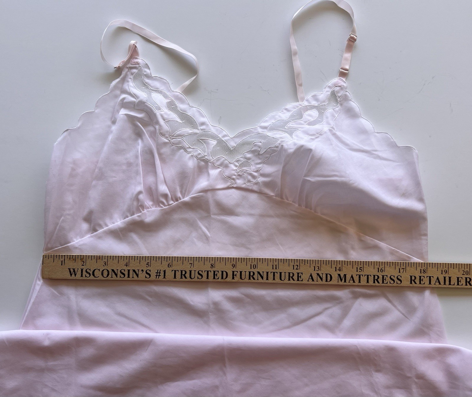 Sears Size 38 Bias Cut Cotton Blend Pink Slip Nightie Lingerie Delicate Lace