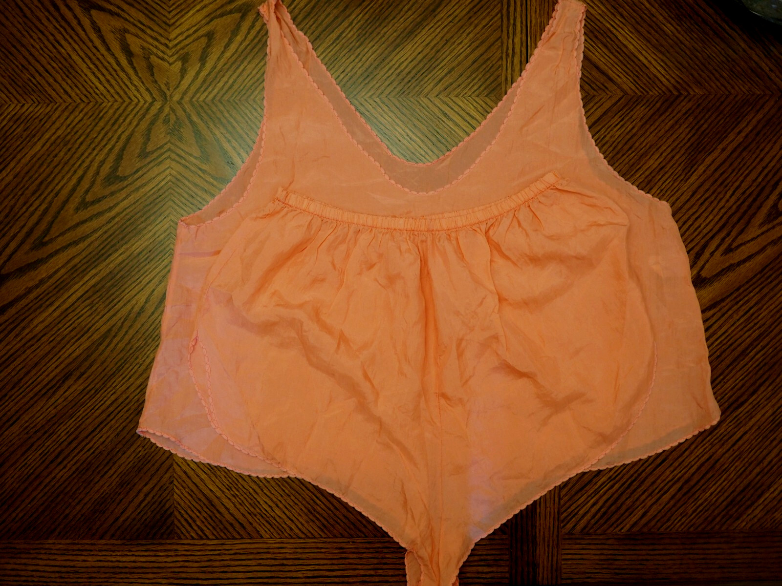 Vintage BRANDYWINE Salmon 100% Silk Chiffon 2 Pc Sleepwear Set Size M