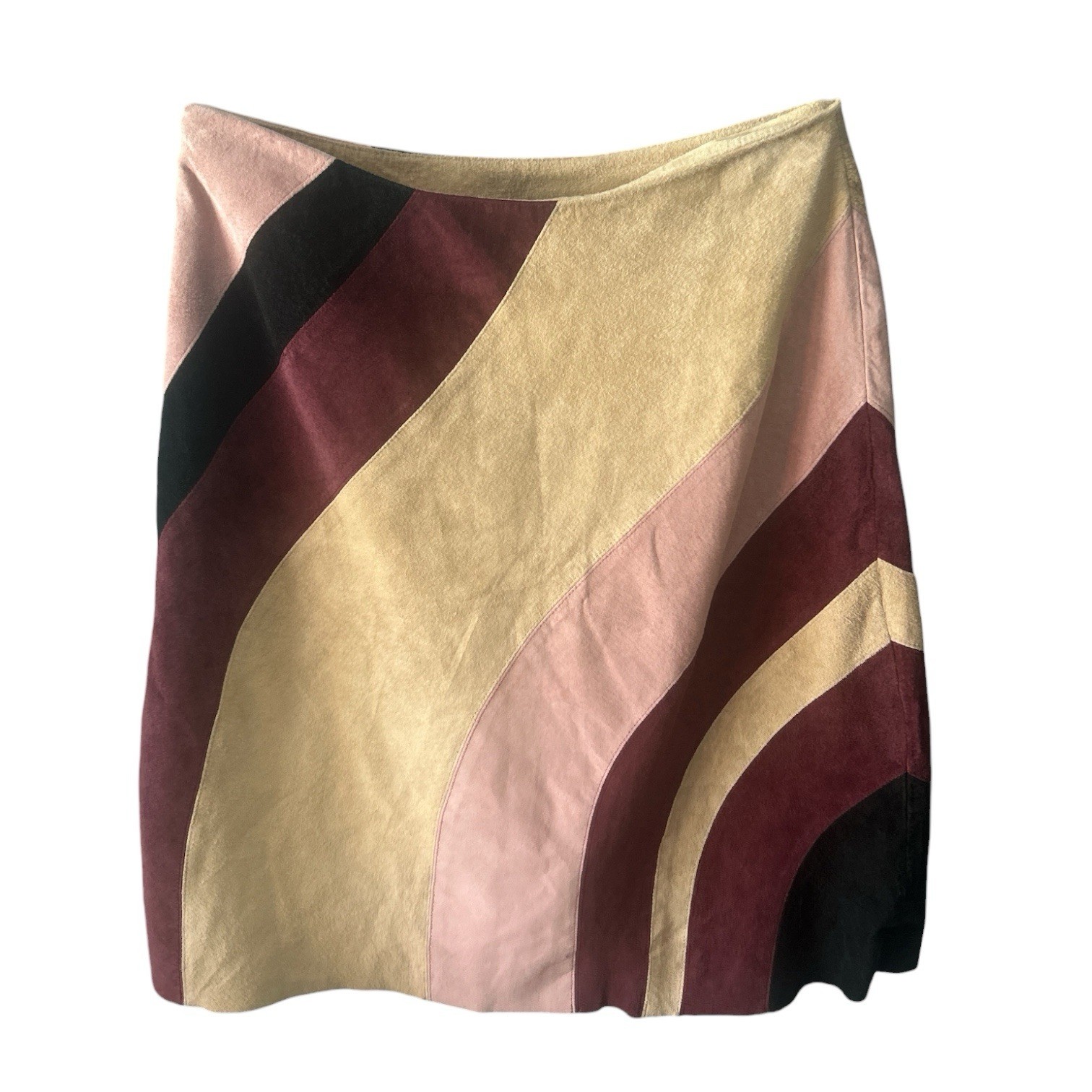 VTG Uniform John Paul Richard Suede Colorblock Skirt Size 8 Genuine Leather 70s