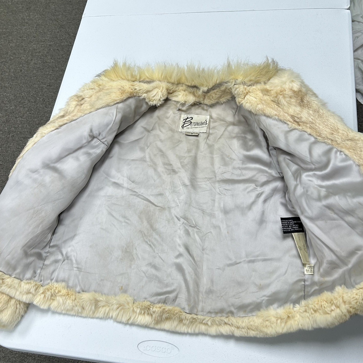 Rabbit Fur Coat Women M Cream Excellent Vintage Glamour Funnel Neck Luxury
