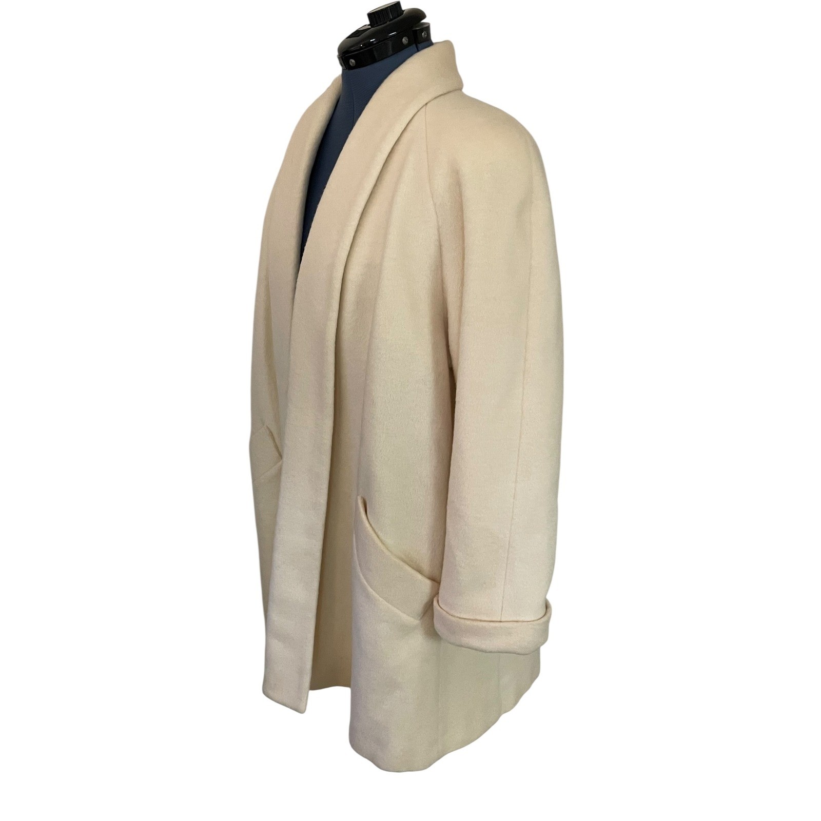 Vtg Forecaster Boston Ivory Wool Mohair Coat Shawl Collar Luxury Career USA 7/8